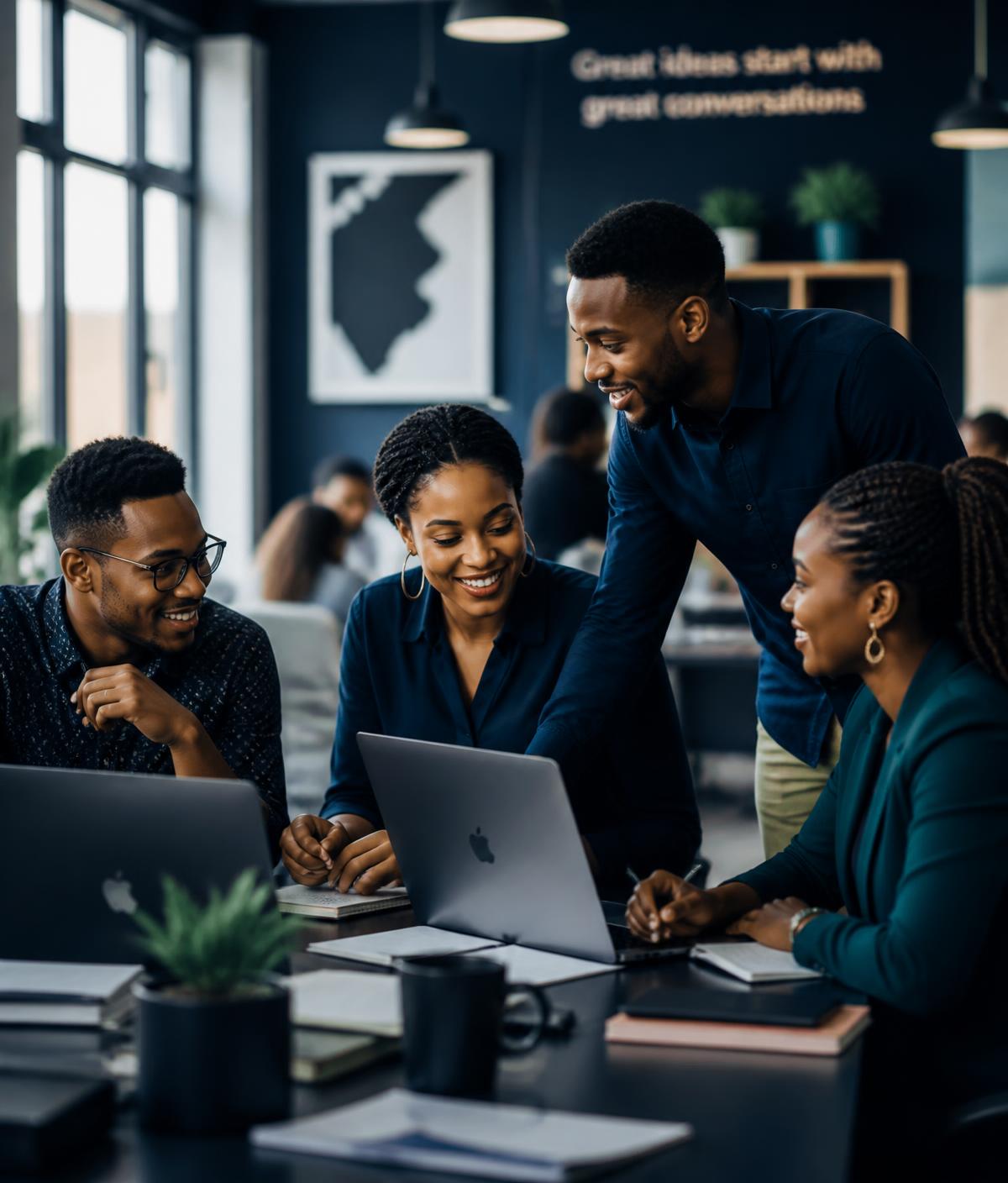 African professionals collaborating in a coworking space